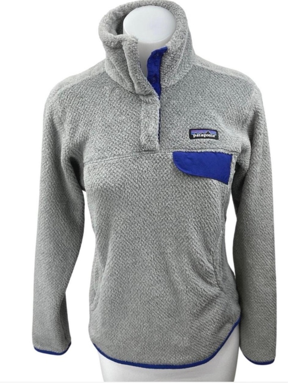Patagonia Sweater Womens small Gray Blue Henley Neck Casual Long Sleeve Fleece